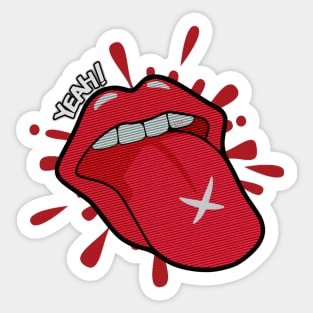 Yeah, Rock &amp; Roll!!. Rock language customized with a cross on the tip and the expression: Yeah!! Stick out your tongue, smile! Sticker